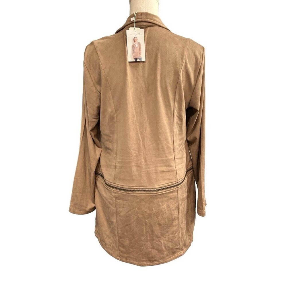 Simply Noelle Tan Faux Suede Convertible Zip Off Jacket Dusters Womens L XL - Picture 2 of 8